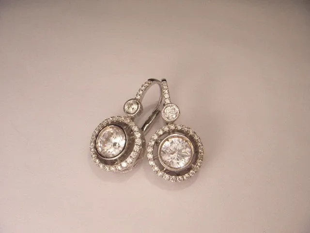 Fabulous Estate Antique 14K White Gold Solitaire 2 Carat Diamond Drop Earrings