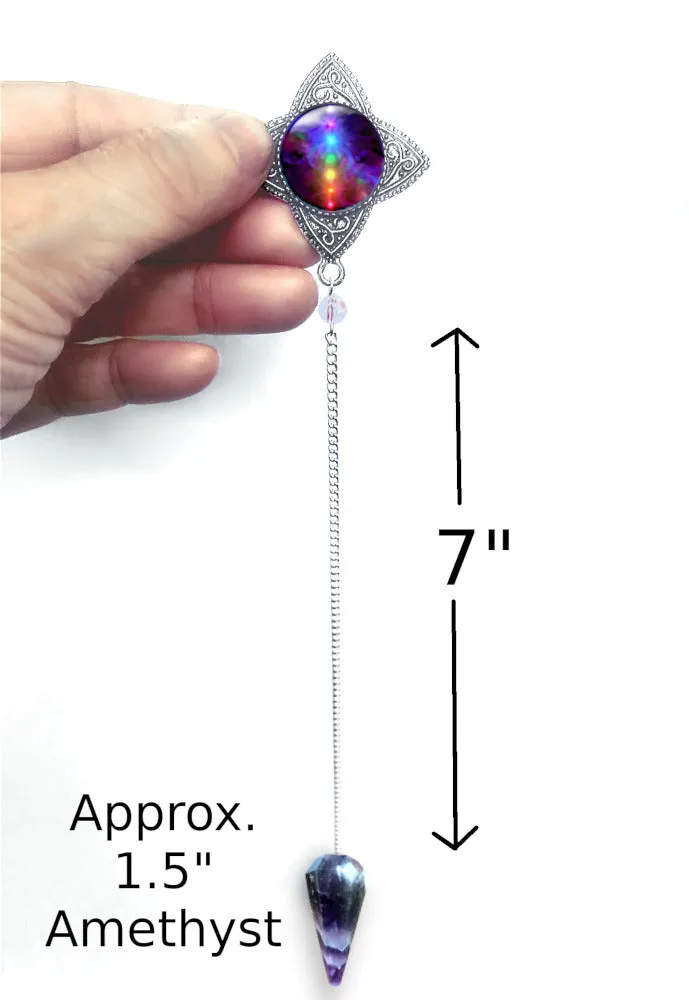 Faceted Amethsyt Crystal Pendulum with Attached Energy Art Pendant - "Chakra Healing"