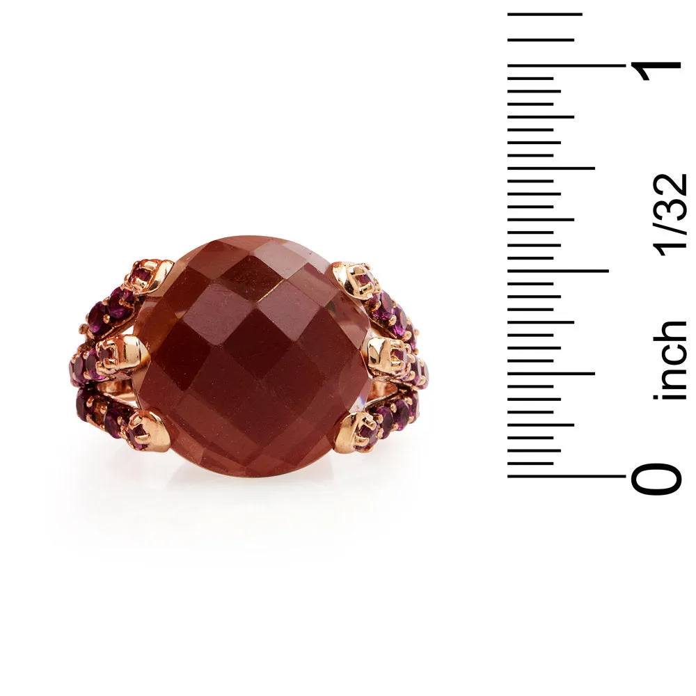 Faceted Smoky Quartz and Amethyst Ring in 14K Rose Gold