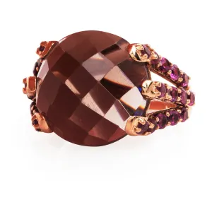 Faceted Smoky Quartz and Amethyst Ring in 14K Rose Gold