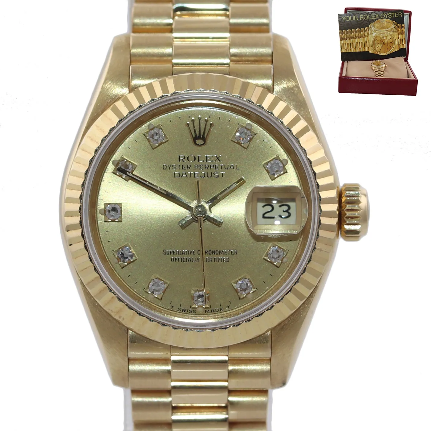 FACTORY Diamonds Ladies Rolex Quickset  President 26mm 69178 Yellow Gold Watch