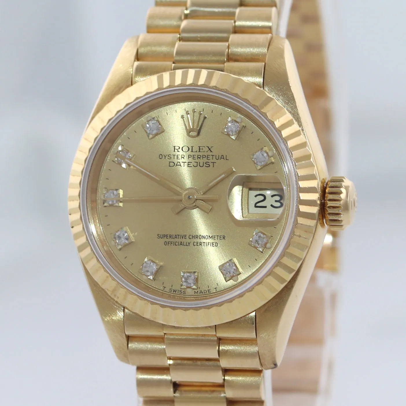 FACTORY Diamonds Ladies Rolex Quickset  President 26mm 69178 Yellow Gold Watch