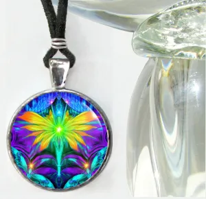 Fairy Art Pendant Necklace, Psychedelic Rainbow Chakra Jewelry, Energy Artwork by Primal Painter - "Centered"