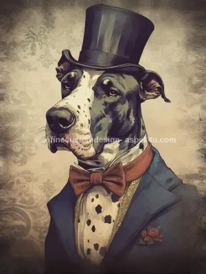Fancy Dog In Top Hat - AI Created Gift for Dog Lover - Digital Download Canvas Print Wall Art Poster, Junk Journal, Cottage Core DIY Crafts