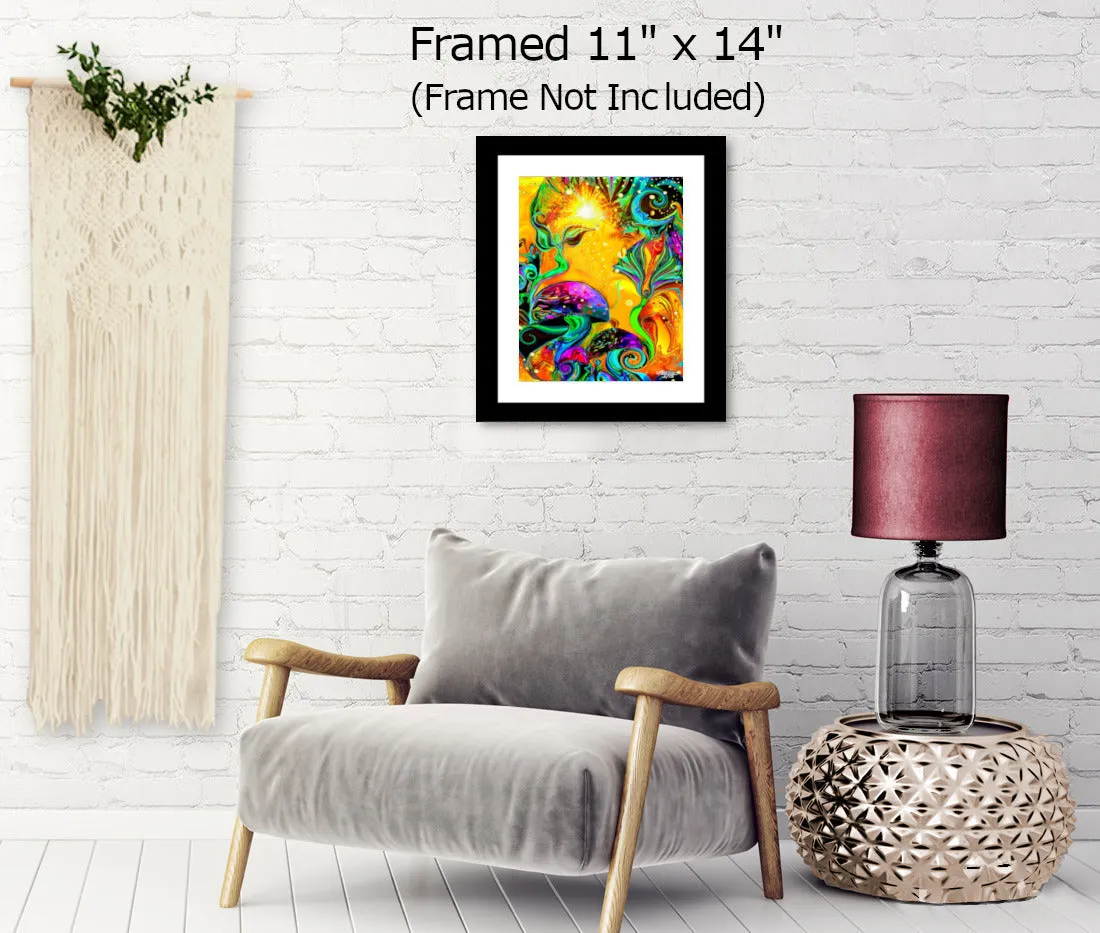 Fantasy Art Print, Fairies and Mushrooms, Colorful Wall Decor, Nursery Art by Primal Painter - "Waking Life"