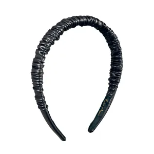 Faux Leather 2 cm Ruffled Black Headband