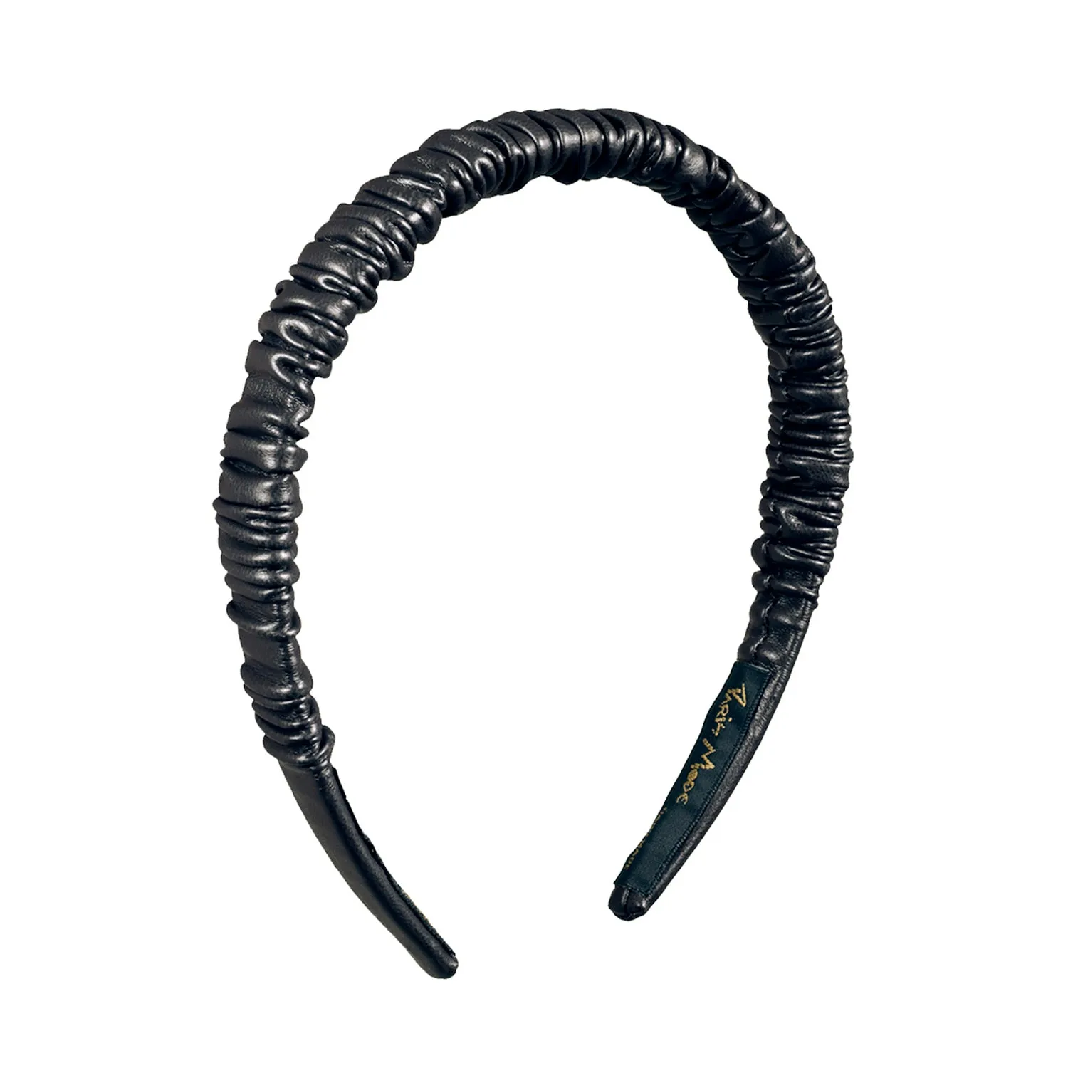 Faux Leather 2 cm Ruffled Black Headband