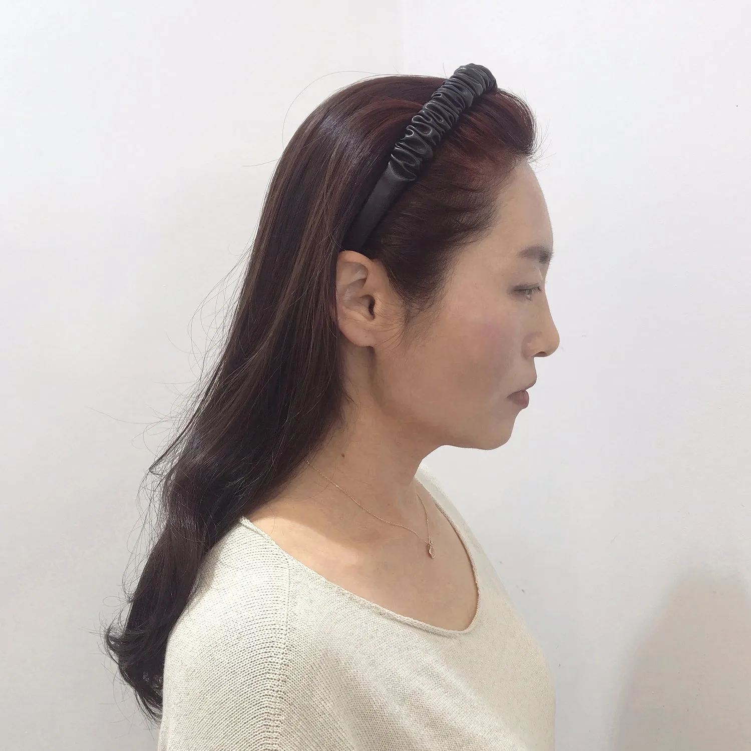 Faux Leather 2 cm Ruffled Black Headband