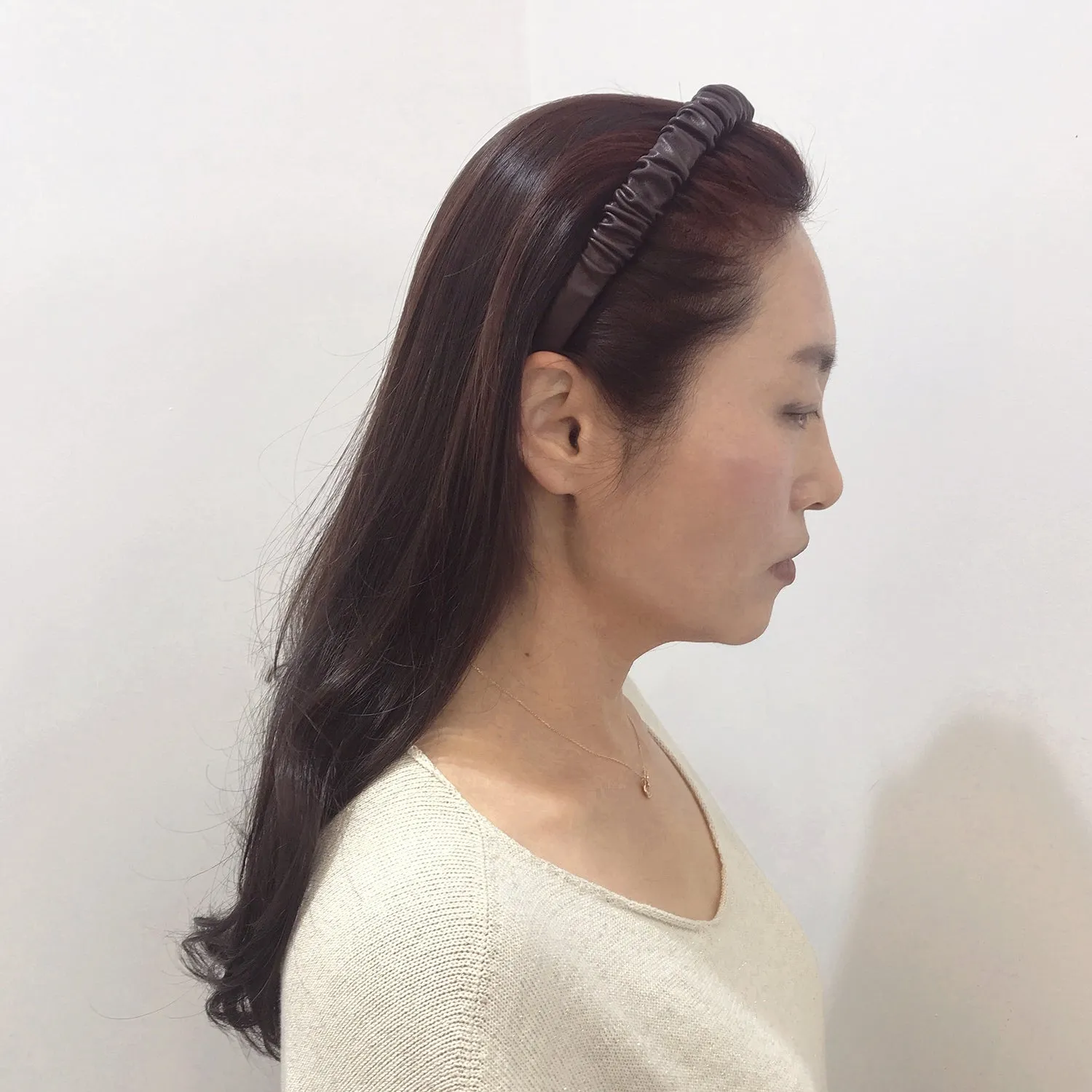 Faux Leather 2 cm Ruffled Brown Headband