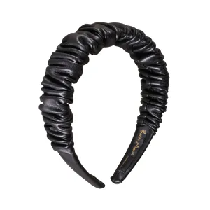 Faux Leather 3 cm Ruffled Black Headband
