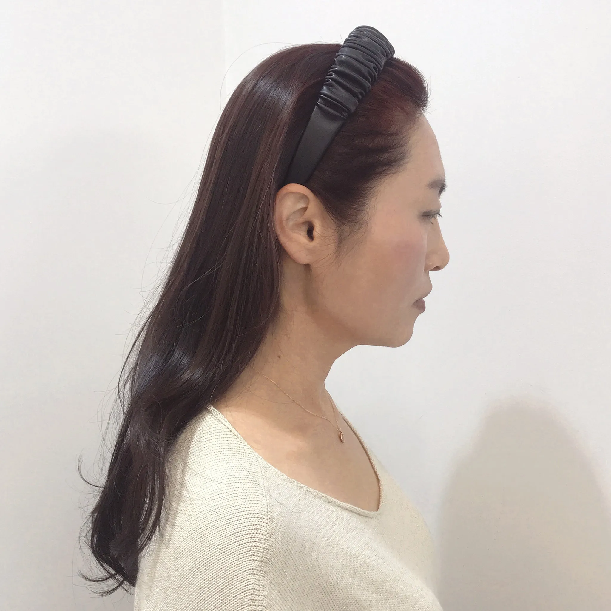 Faux Leather 3 cm Ruffled Black Headband