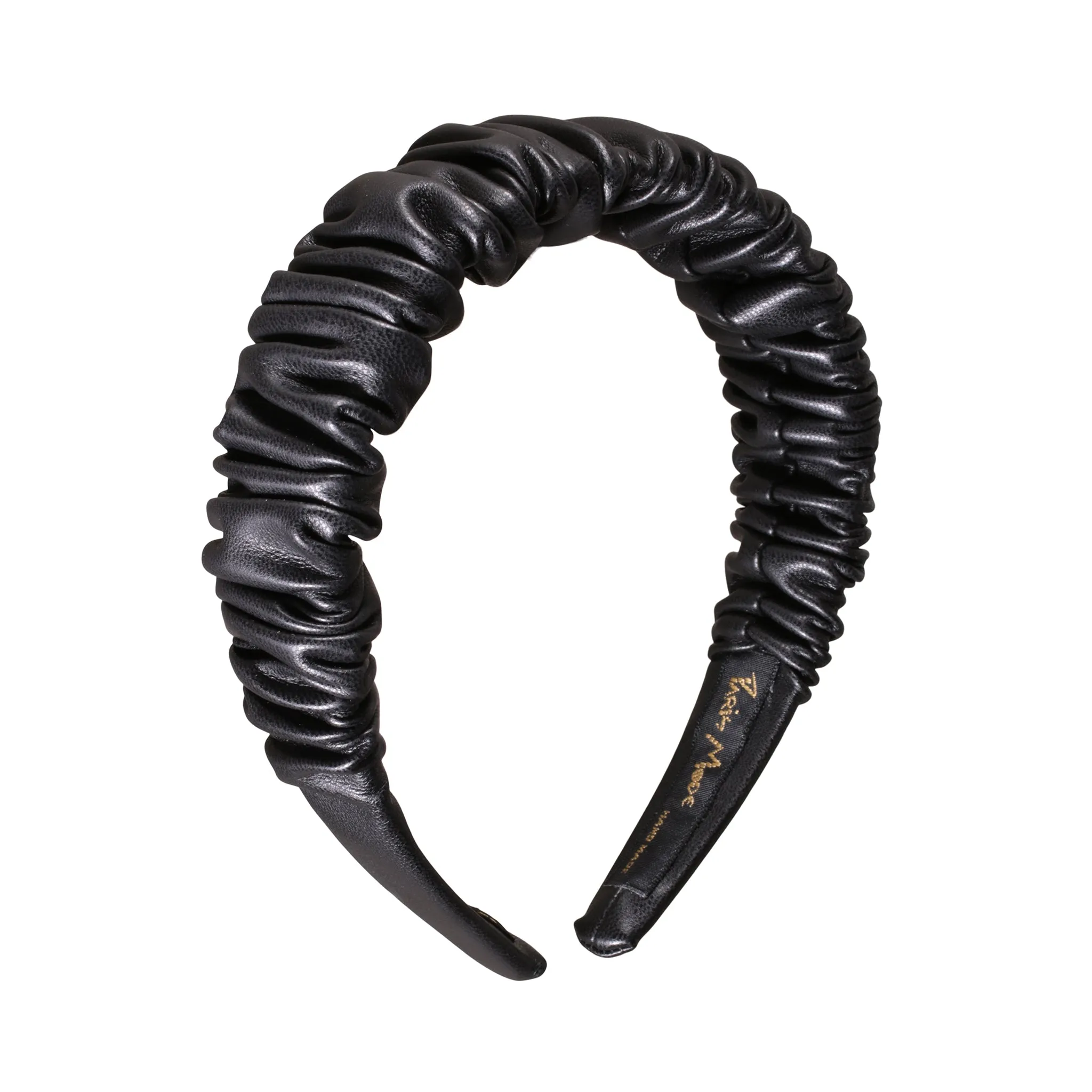 Faux Leather 3 cm Ruffled Black Headband