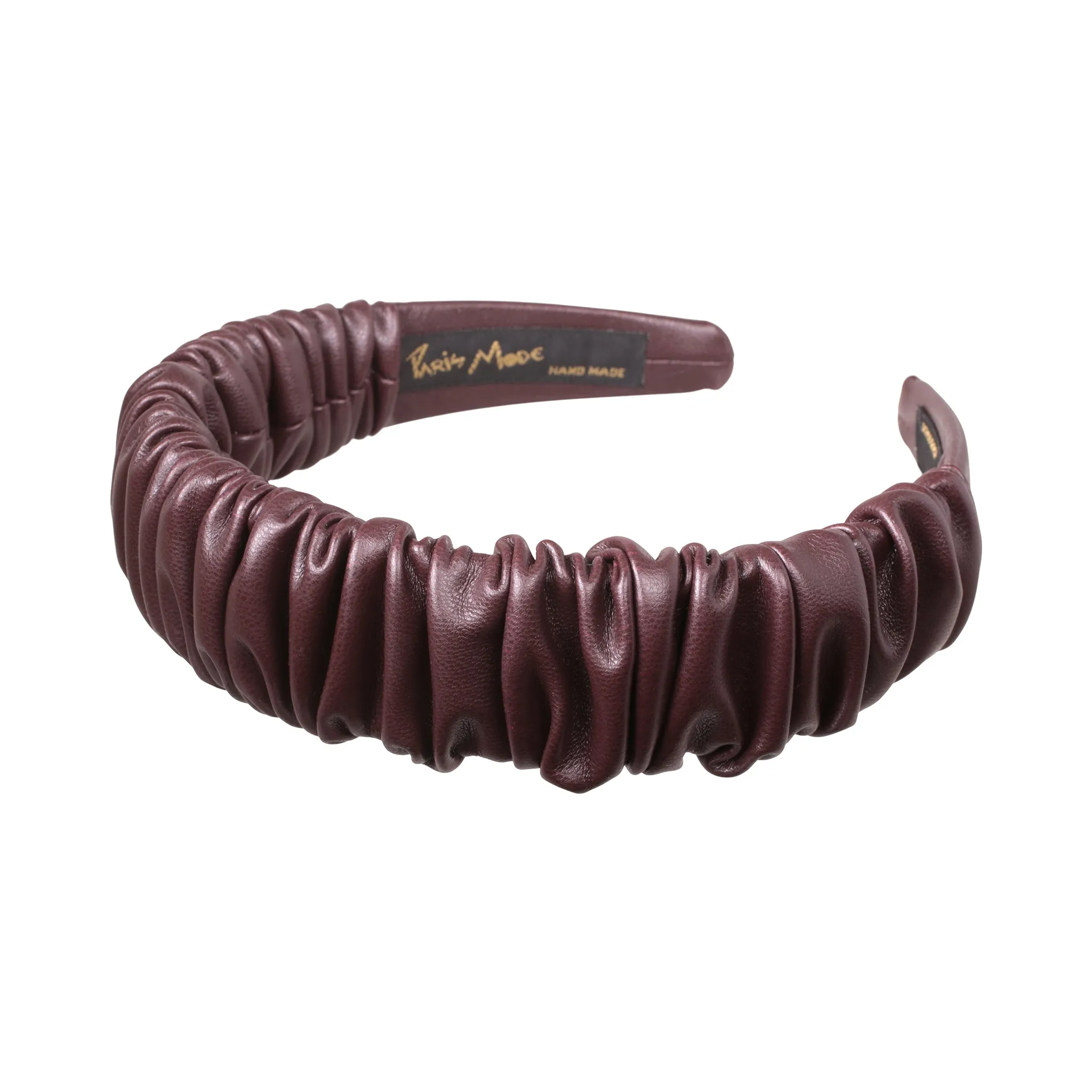 Faux Leather 3 cm Ruffled Brown Headband