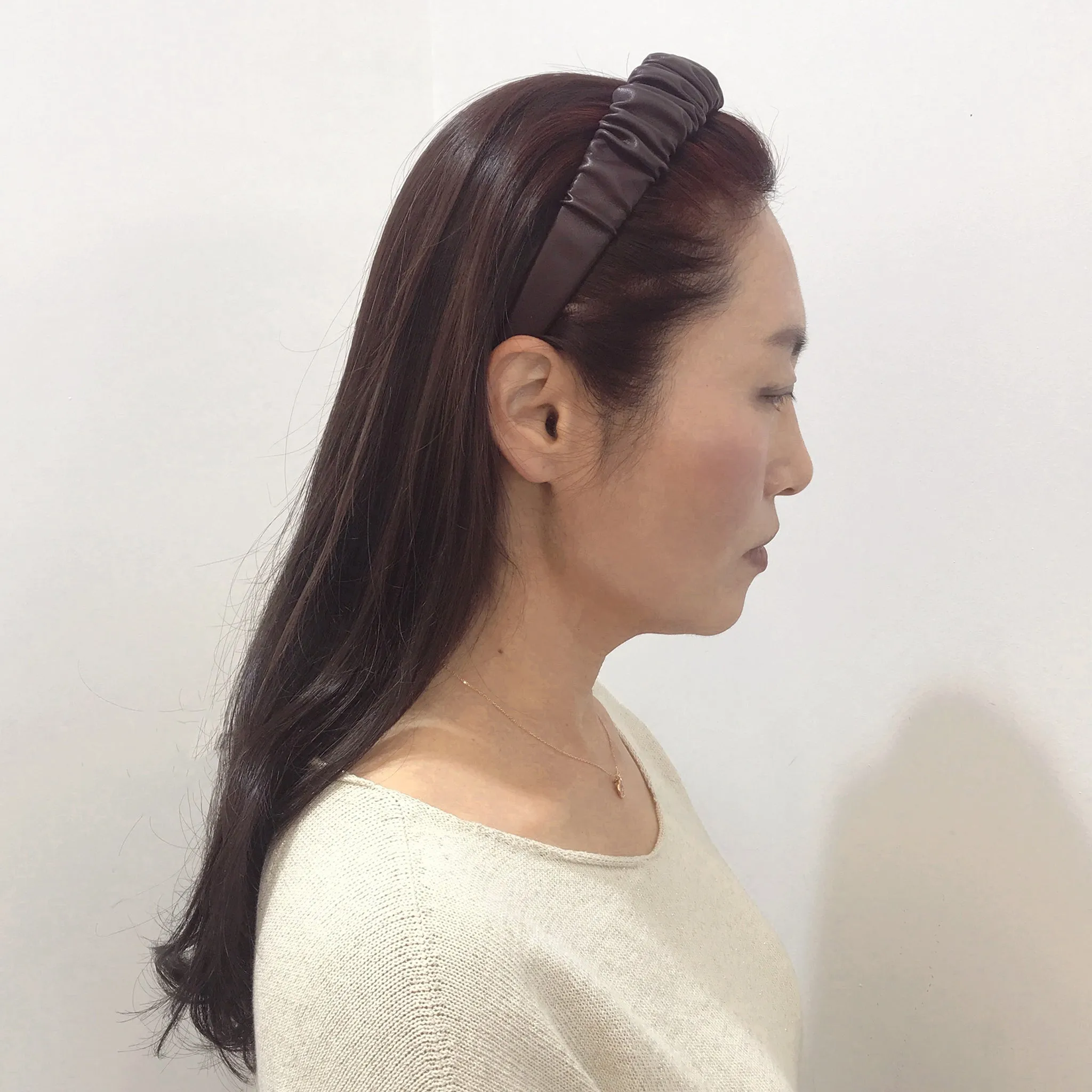 Faux Leather 3 cm Ruffled Brown Headband