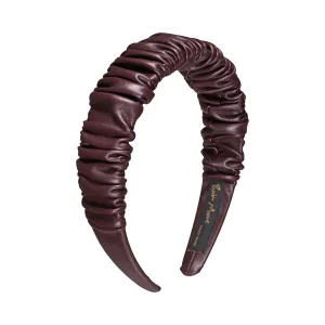 Faux Leather 3 cm Ruffled Brown Headband