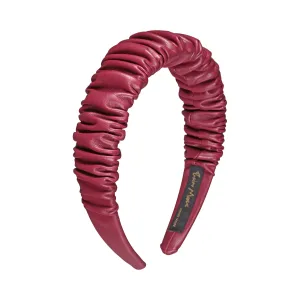 Faux Leather 3 cm Ruffled Burgundy Headband