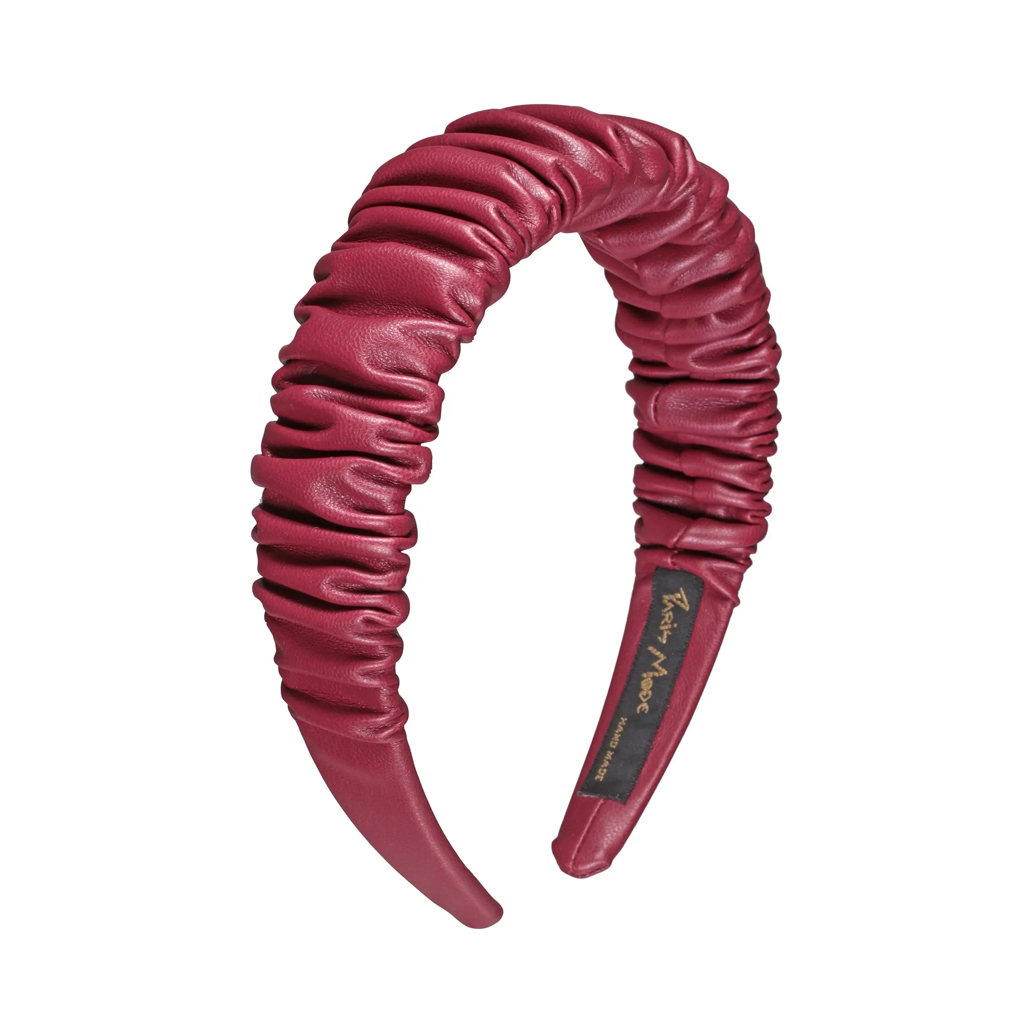 Faux Leather 3 cm Ruffled Burgundy Headband