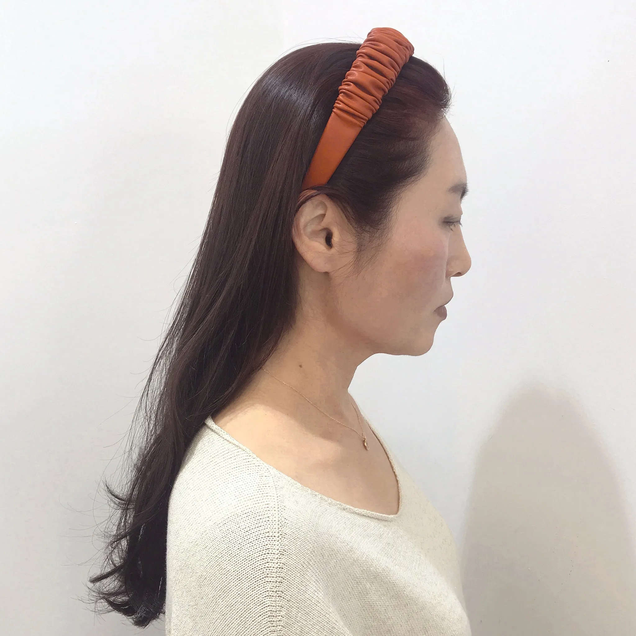 Faux Leather 3 cm Ruffled Camel Headband