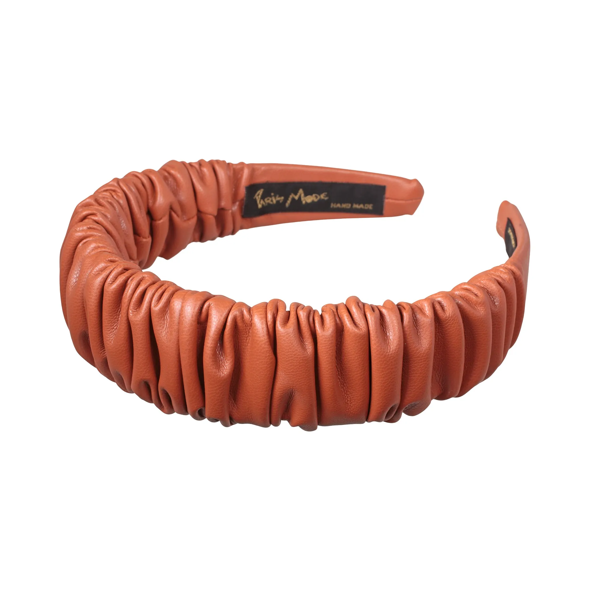 Faux Leather 3 cm Ruffled Camel Headband
