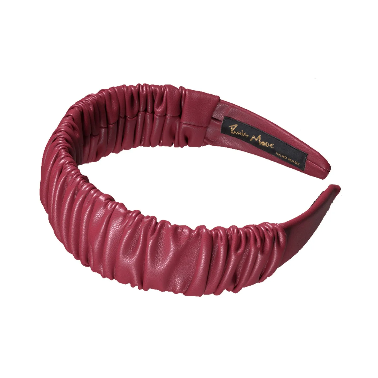 Faux Leather 4 cm Ruffled Burgundy Headband