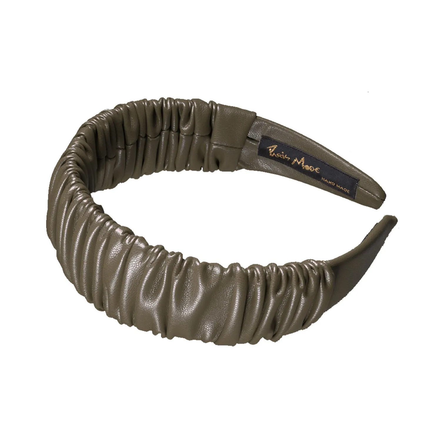 Faux Leather 4 cm Ruffled Khaki Headband