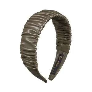 Faux Leather 4 cm Ruffled Khaki Headband