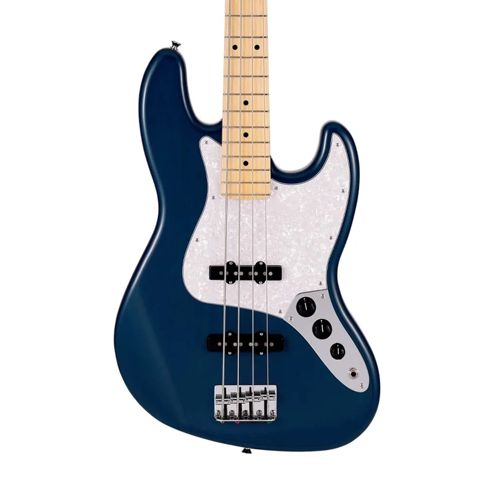 Fender Japan Hybrid II Jazz Bass Guitar, Maple FB, Indigo Transparent