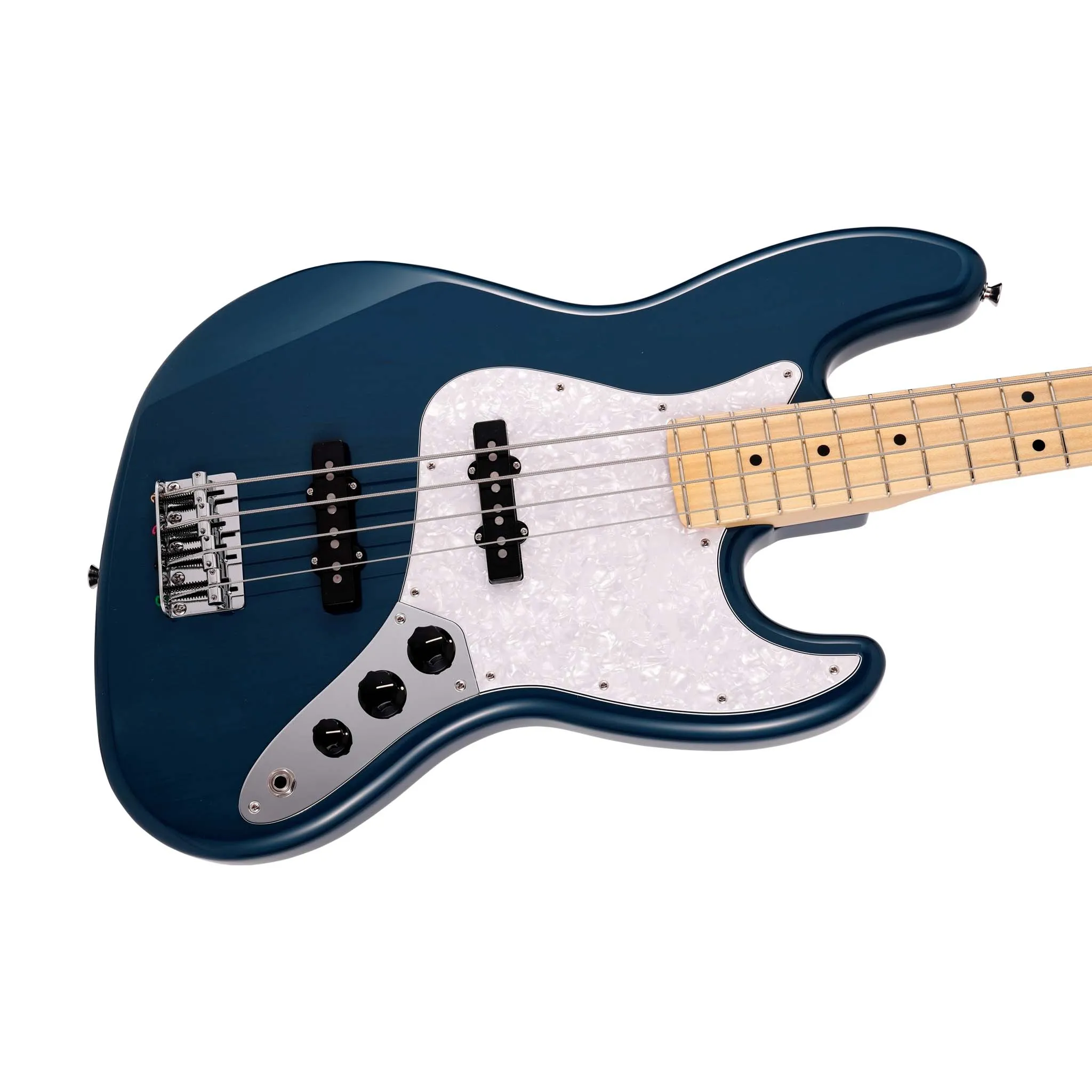 Fender Japan Hybrid II Jazz Bass Guitar, Maple FB, Indigo Transparent