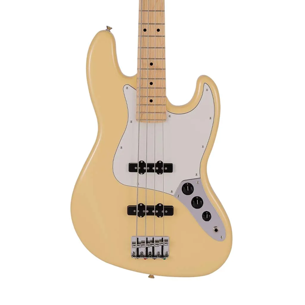 Fender Japan Hybrid II Jazz Bass Guitar, Maple FB, Vintage White