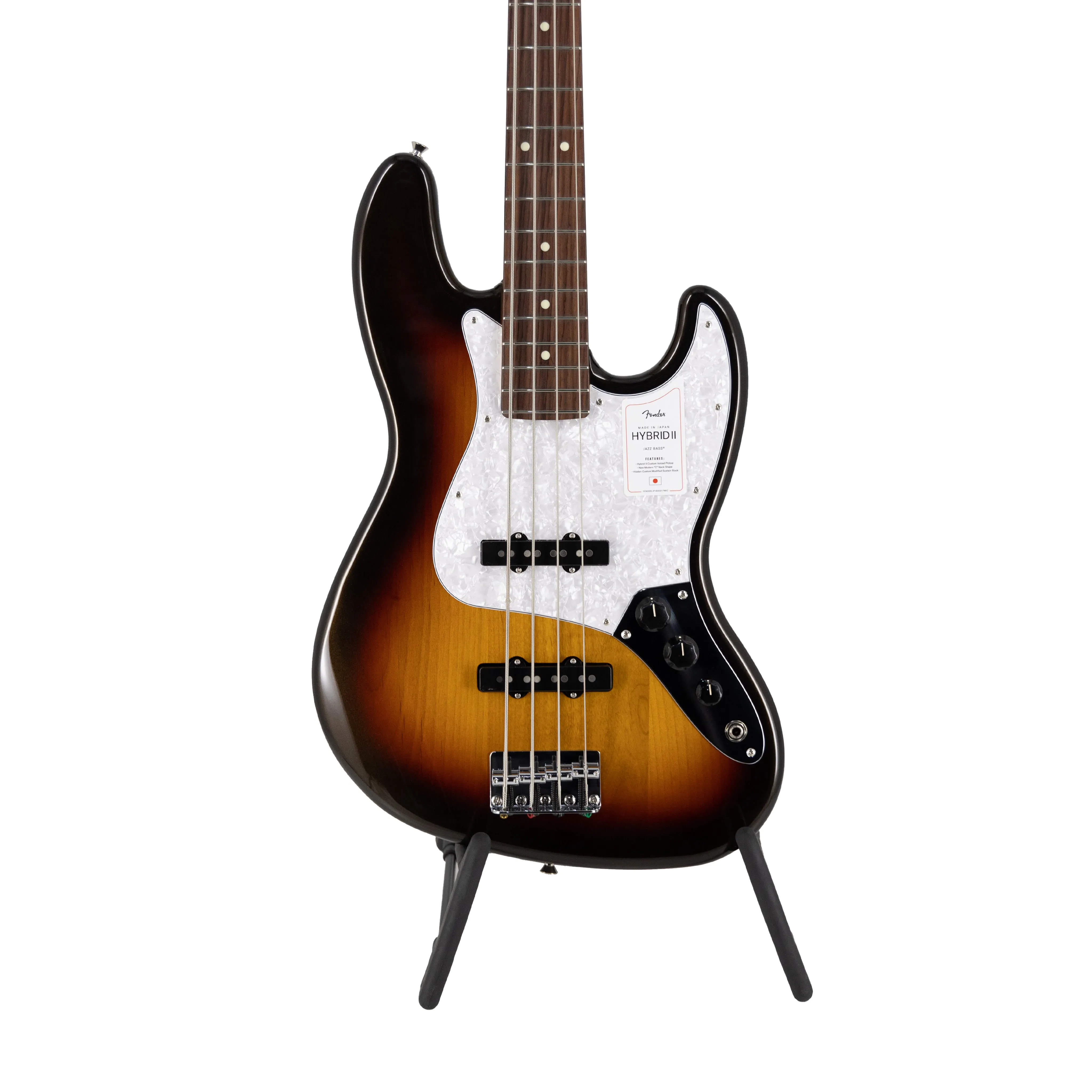 Fender Japan Hybrid II Jazz Bass Guitar, RW FB, Mystic 3-Tone Sunburst