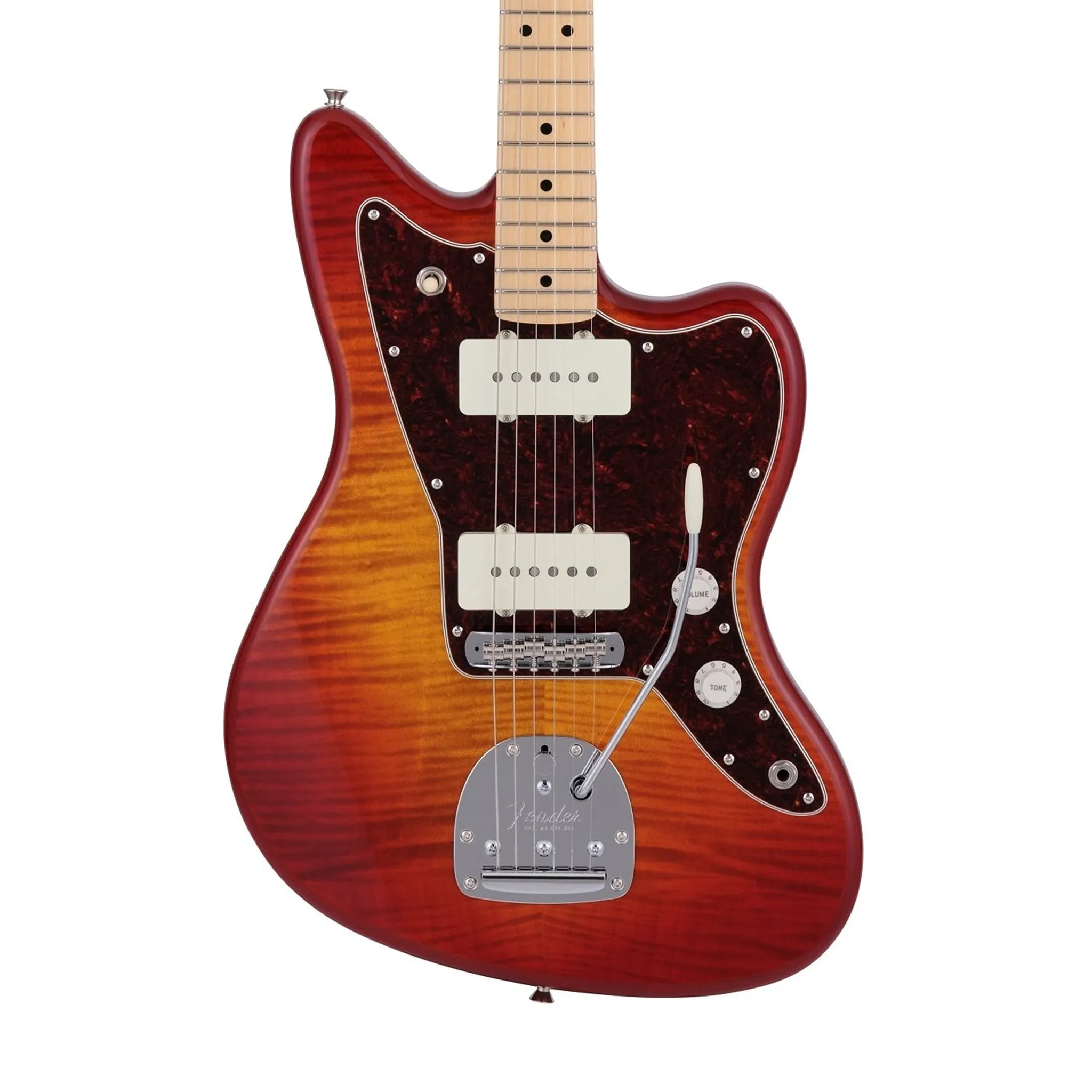 Fender Japan Hybrid II Jazzmaster Electric Guitar, Maple FB, Flame Sunset Orange Transparent
