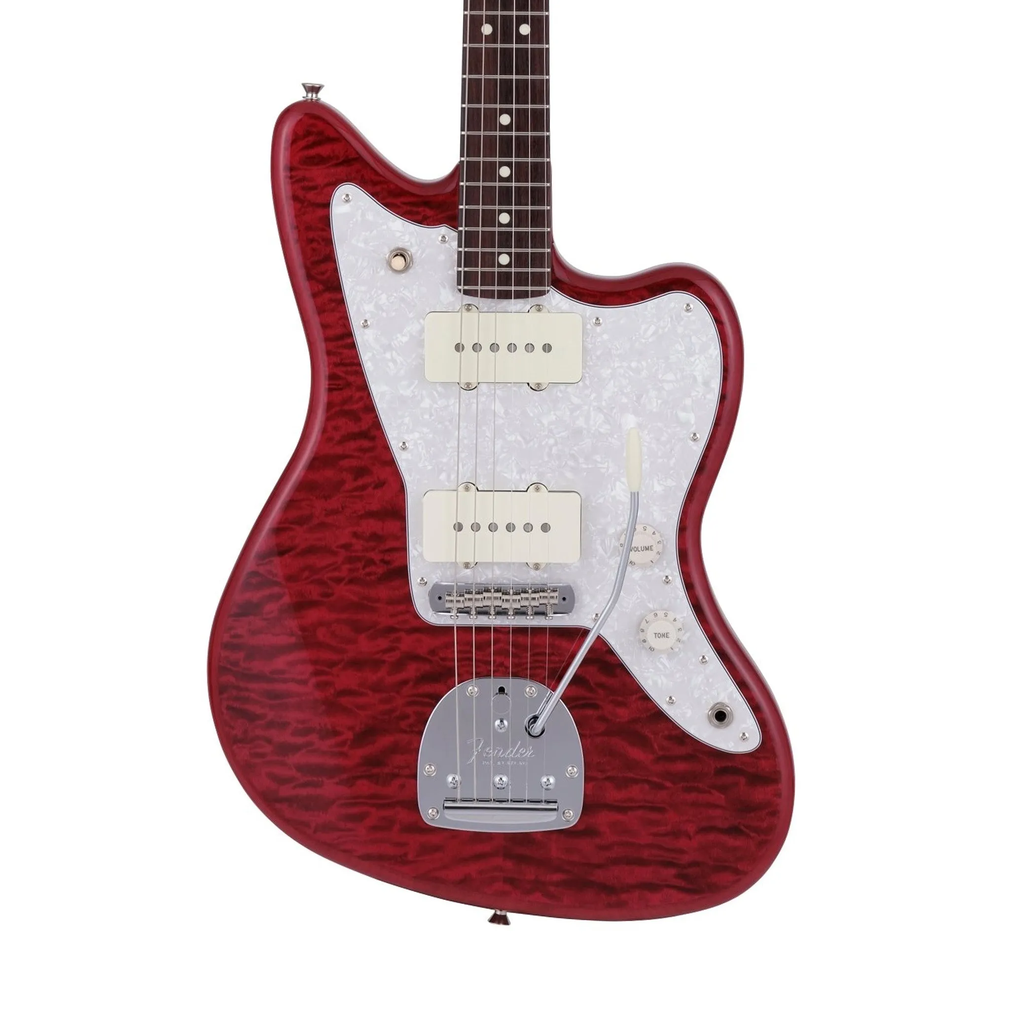 Fender Japan Hybrid II Jazzmaster Electric Guitar w/Quilt Maple Top, RW FB, Quilt Red Beryl