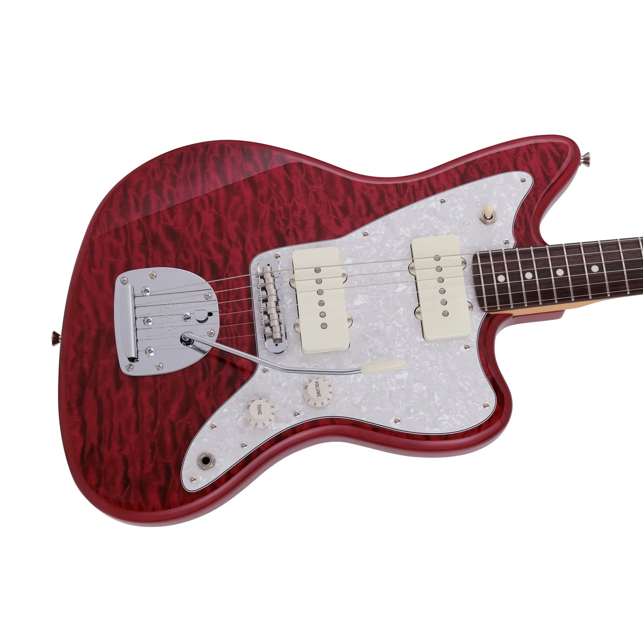 Fender Japan Hybrid II Jazzmaster Electric Guitar w/Quilt Maple Top, RW FB, Quilt Red Beryl