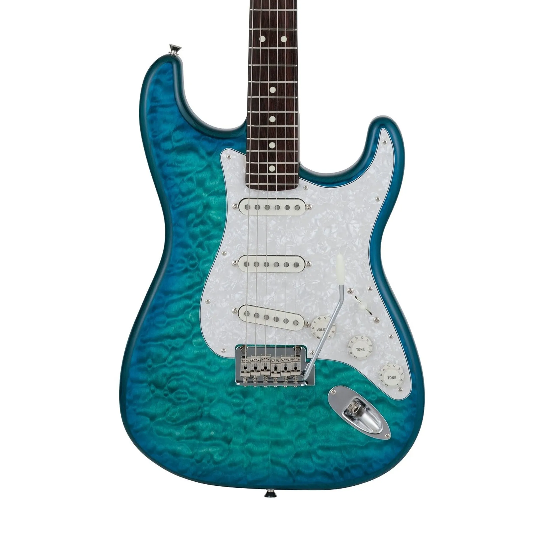 Fender Japan Hybrid II Ltd Ed Stratocaster Electric Guitar w/Quilt Maple Top, RW FB, Aquamarine