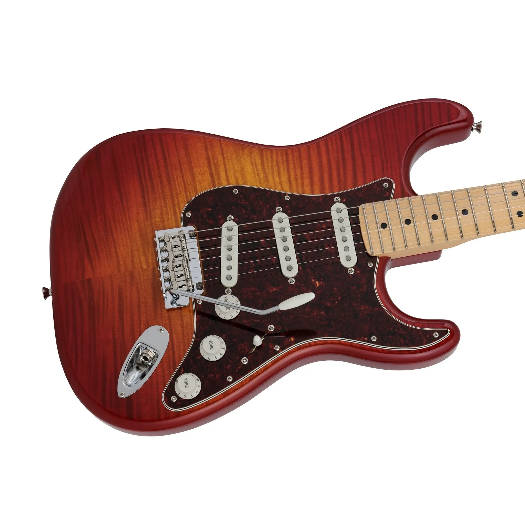 Fender Japan Hybrid II Stratocaster Electric Guitar, Maple FB, Flame Sunset Orange Transparent