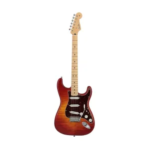 Fender Japan Hybrid II Stratocaster Electric Guitar, Maple FB, Flame Sunset Orange Transparent