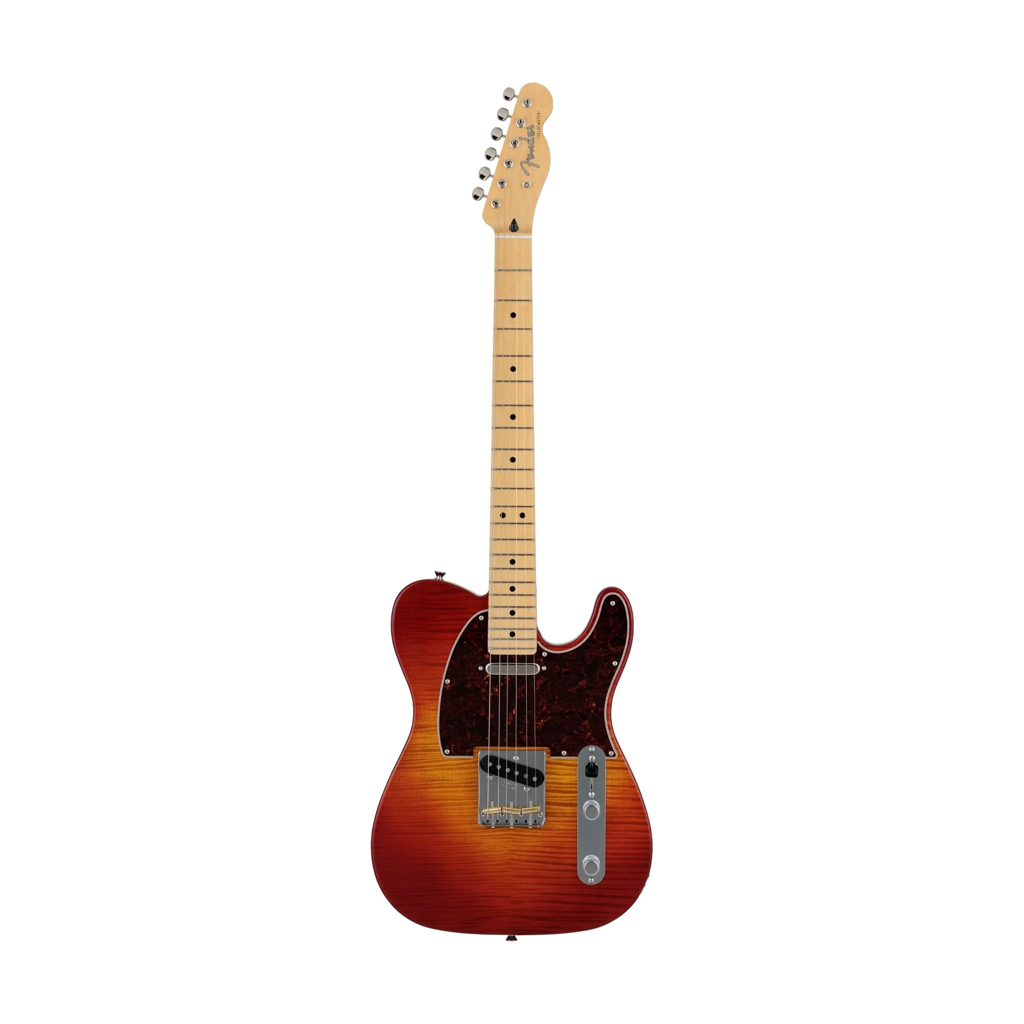 Fender Japan Hybrid II Telecaster Electric Guitar, Maple FB, Flame Sunset Orange Transparent