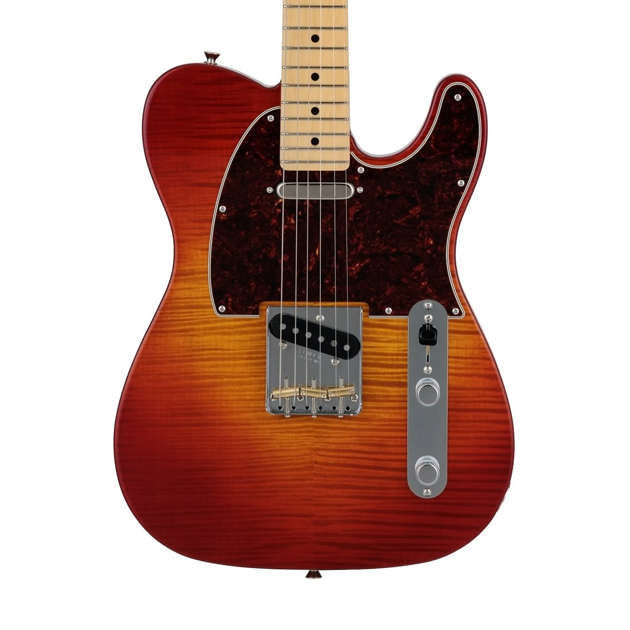 Fender Japan Hybrid II Telecaster Electric Guitar, Maple FB, Flame Sunset Orange Transparent
