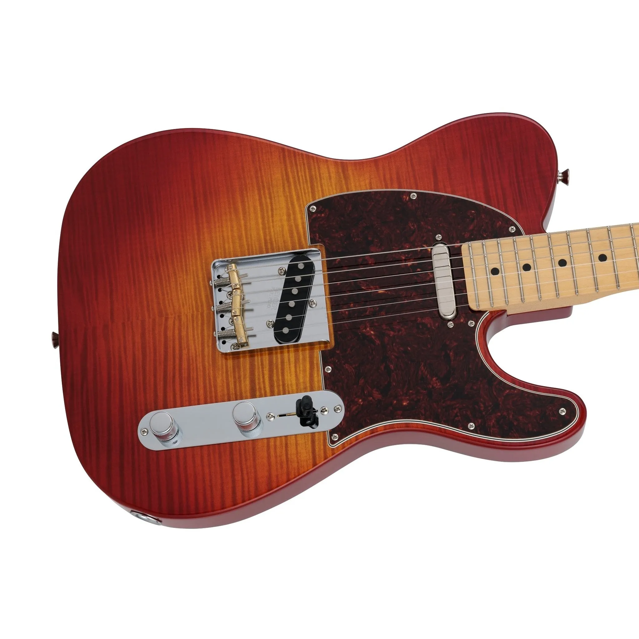 Fender Japan Hybrid II Telecaster Electric Guitar, Maple FB, Flame Sunset Orange Transparent