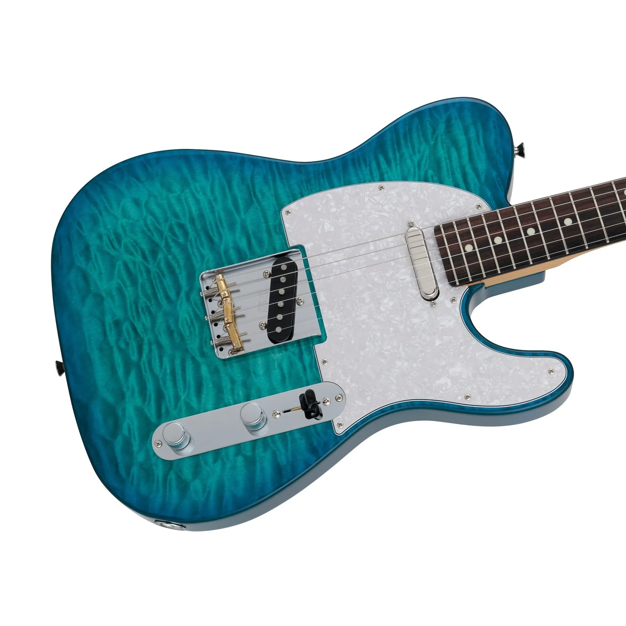 Fender Japan Hybrid II Telecaster Electric Guitar w/Quilt Maple Top, RW FB, Aquamarine