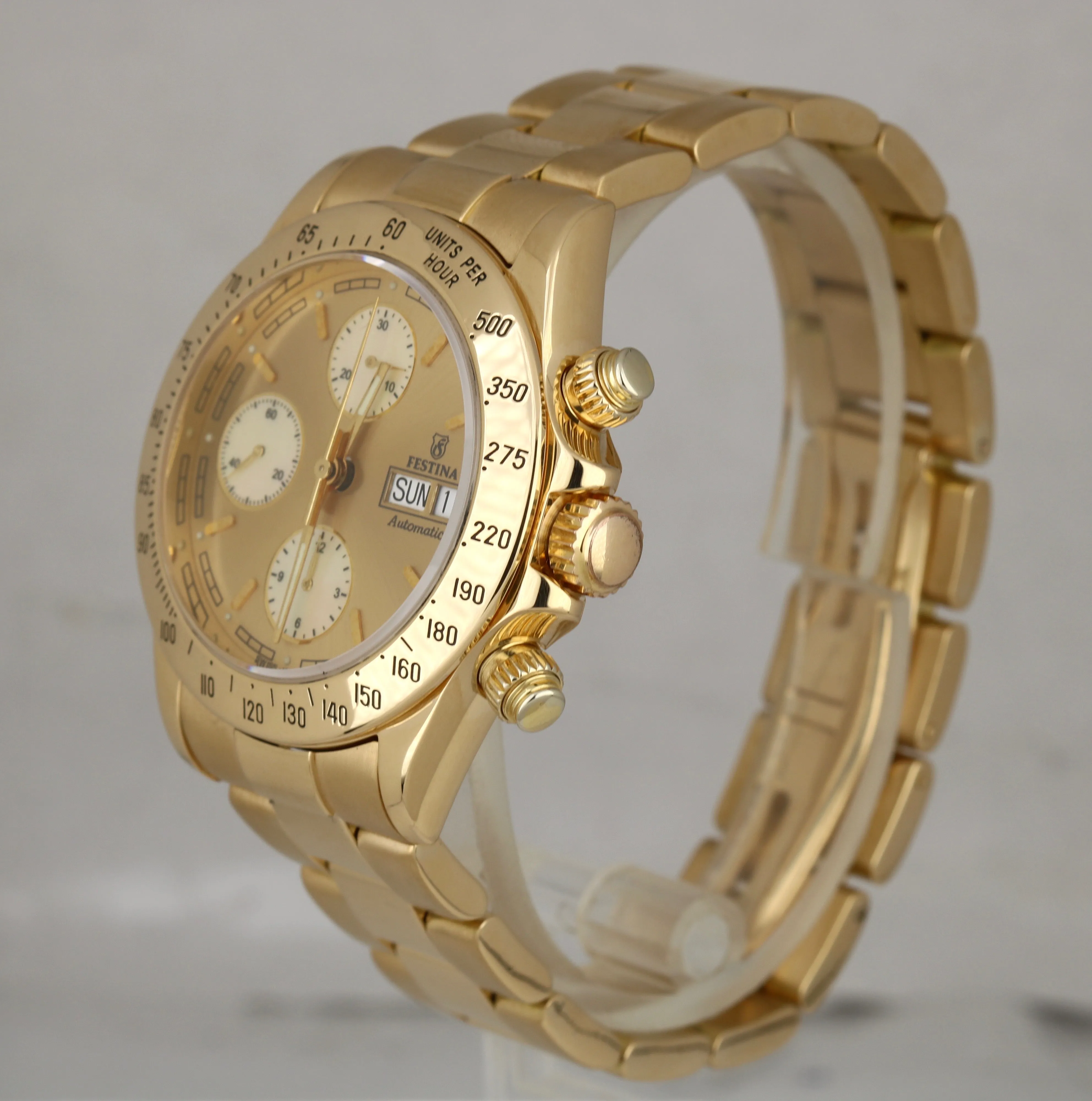 Festina Chronograph 'Daytona' Day Date F652 18K Yellow Gold 142.4 grams Watch