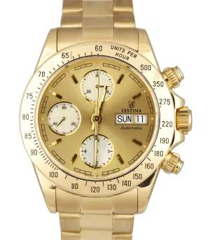 Festina Chronograph 'Daytona' Day Date F652 18K Yellow Gold 142.4 grams Watch