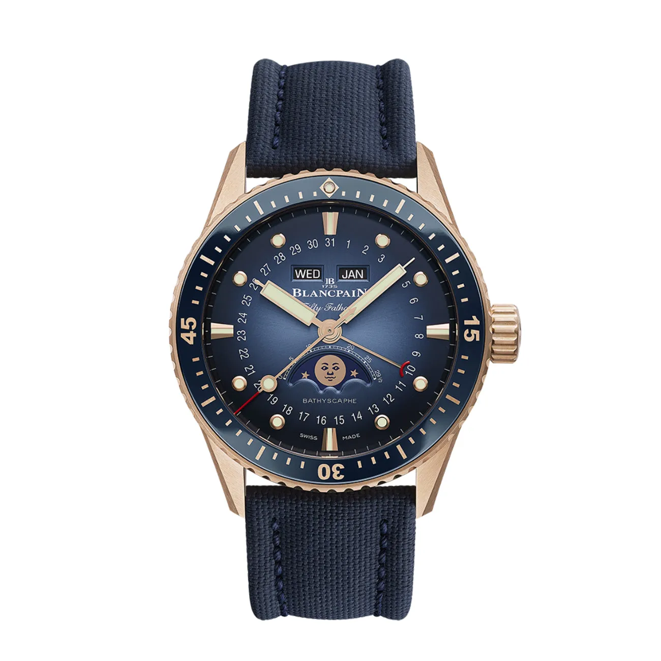 FIFTY FATHOMS BATHYSCAPHE QUANTIÈME COMPLET PHASES DE LUNE