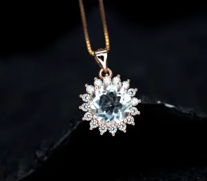 Fine Cut Clear Quartz Necklace, Crystal energy healing Jewelry, Rose Gold coated Sterling silver 8mm Natural Clear quartz  Pendant #005