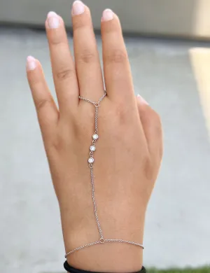 Finger Bracelet Moissanites Ring Bracelet In 14k Solid White Gold Hand Chain Bracelet Bezel Set Chain Bracelet Gift 0.30ctw