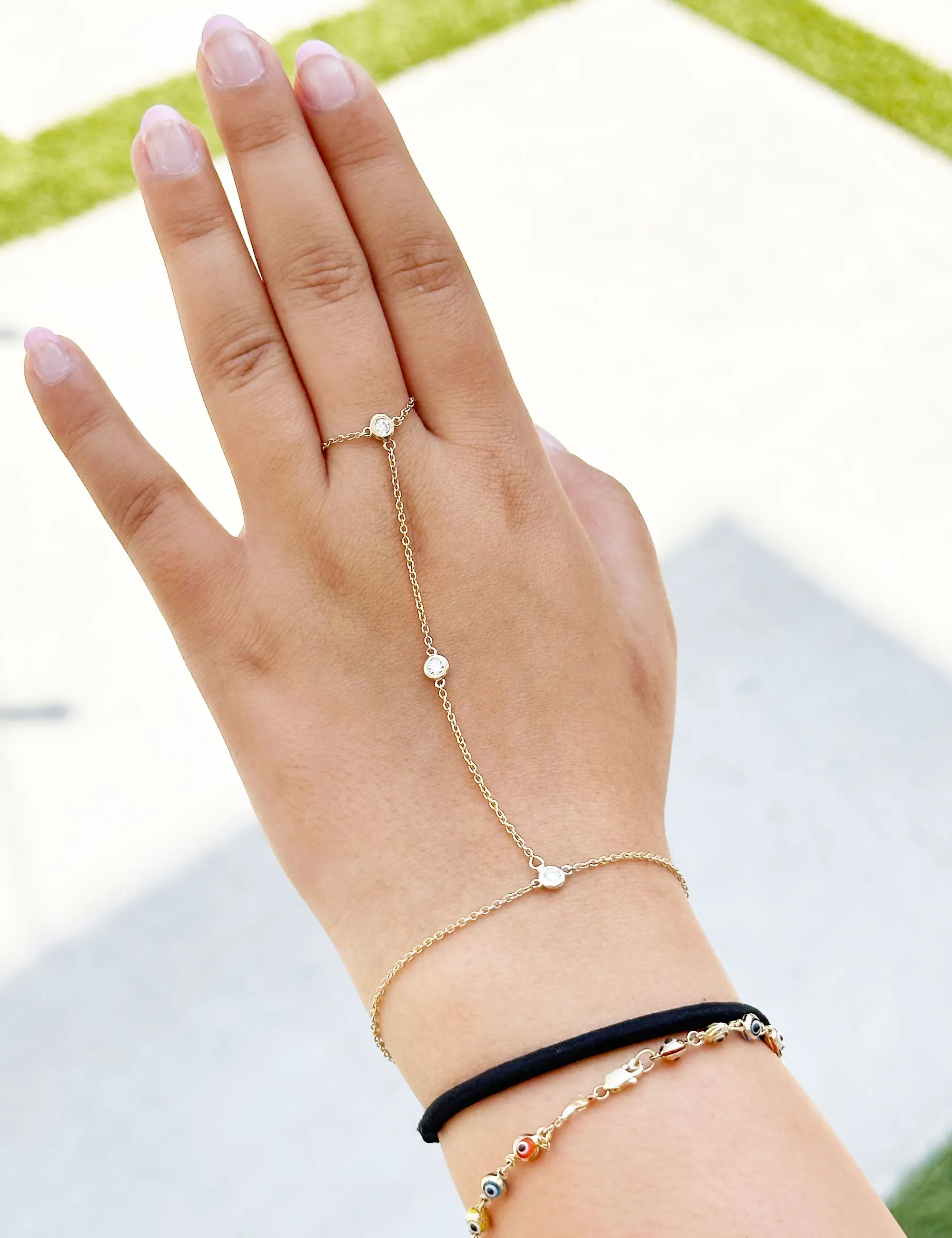Finger Bracelet Moissanites Ring Bracelet In 14k Solid Yellow Gold Hand Chain Bracelet Bezel Set Chain Bracelet Gift 0.30ctw