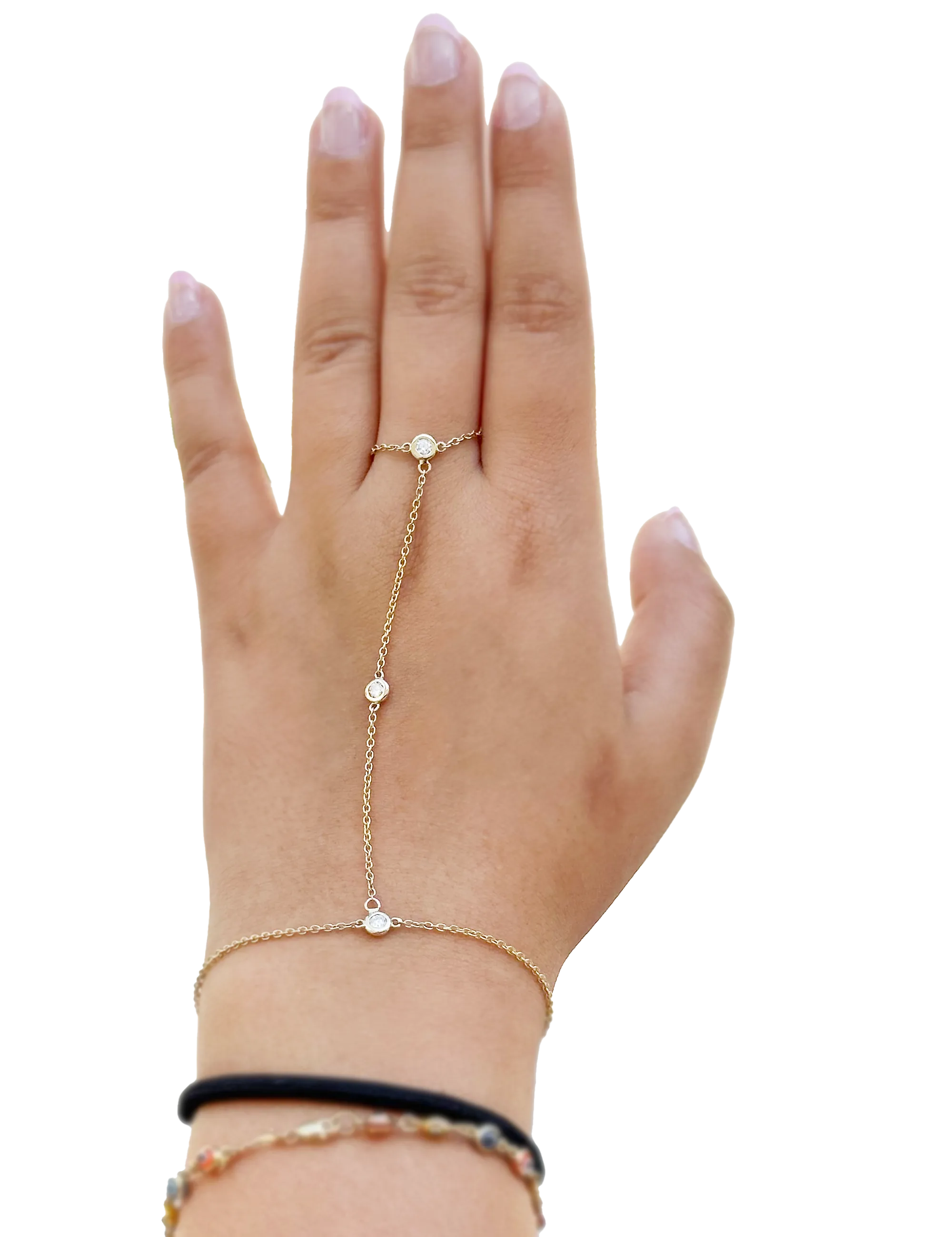 Finger Bracelet Moissanites Ring Bracelet In 14k Solid Yellow Gold Hand Chain Bracelet Bezel Set Chain Bracelet Gift 0.30ctw