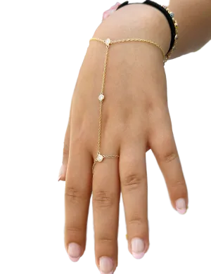 Finger Bracelet Moissanites Ring Bracelet In 14k Solid Yellow Gold Hand Chain Bracelet Bezel Set Chain Bracelet Gift 0.30ctw