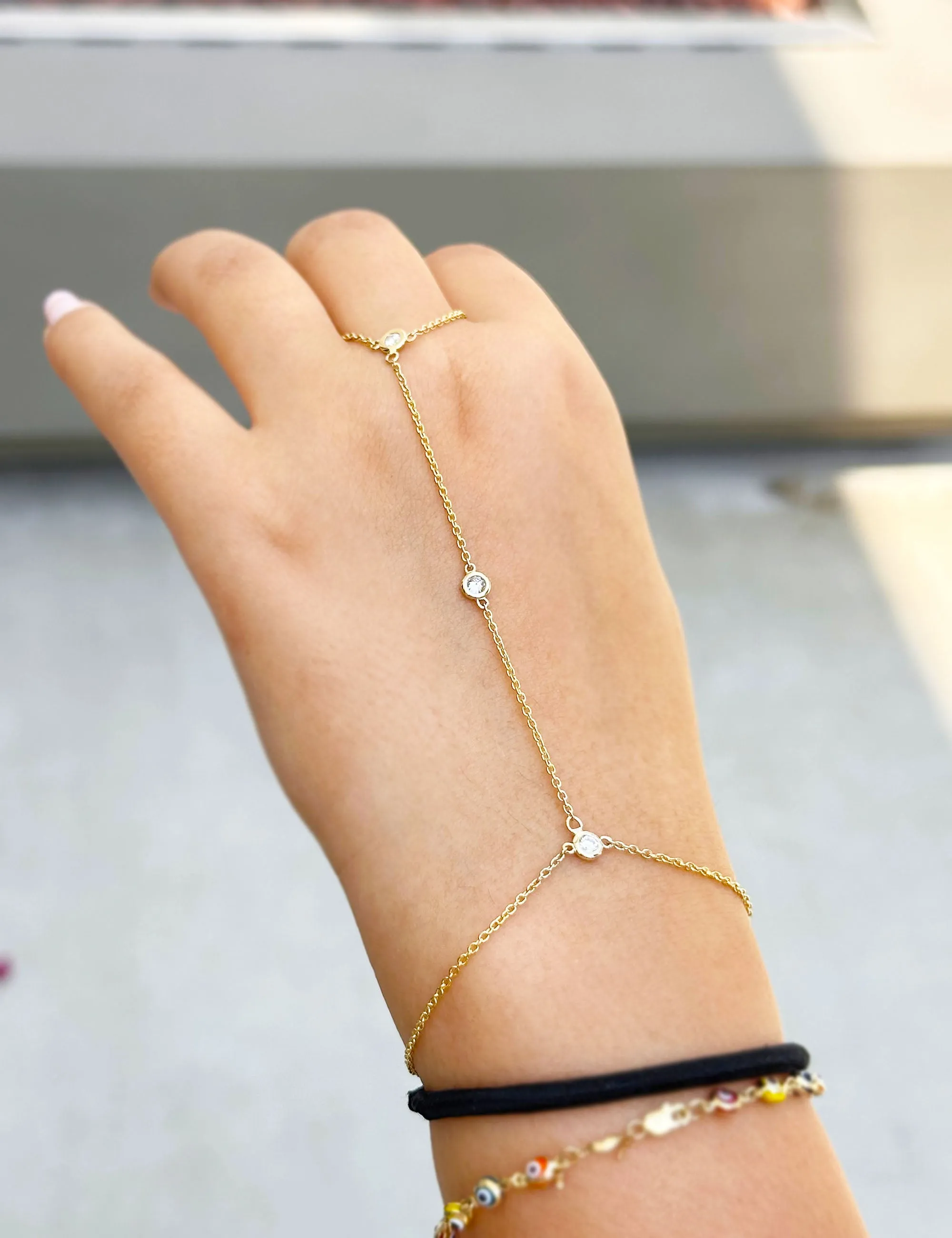 Finger Bracelet Moissanites Ring Bracelet In 14k Solid Yellow Gold Hand Chain Bracelet Bezel Set Chain Bracelet Gift 0.30ctw