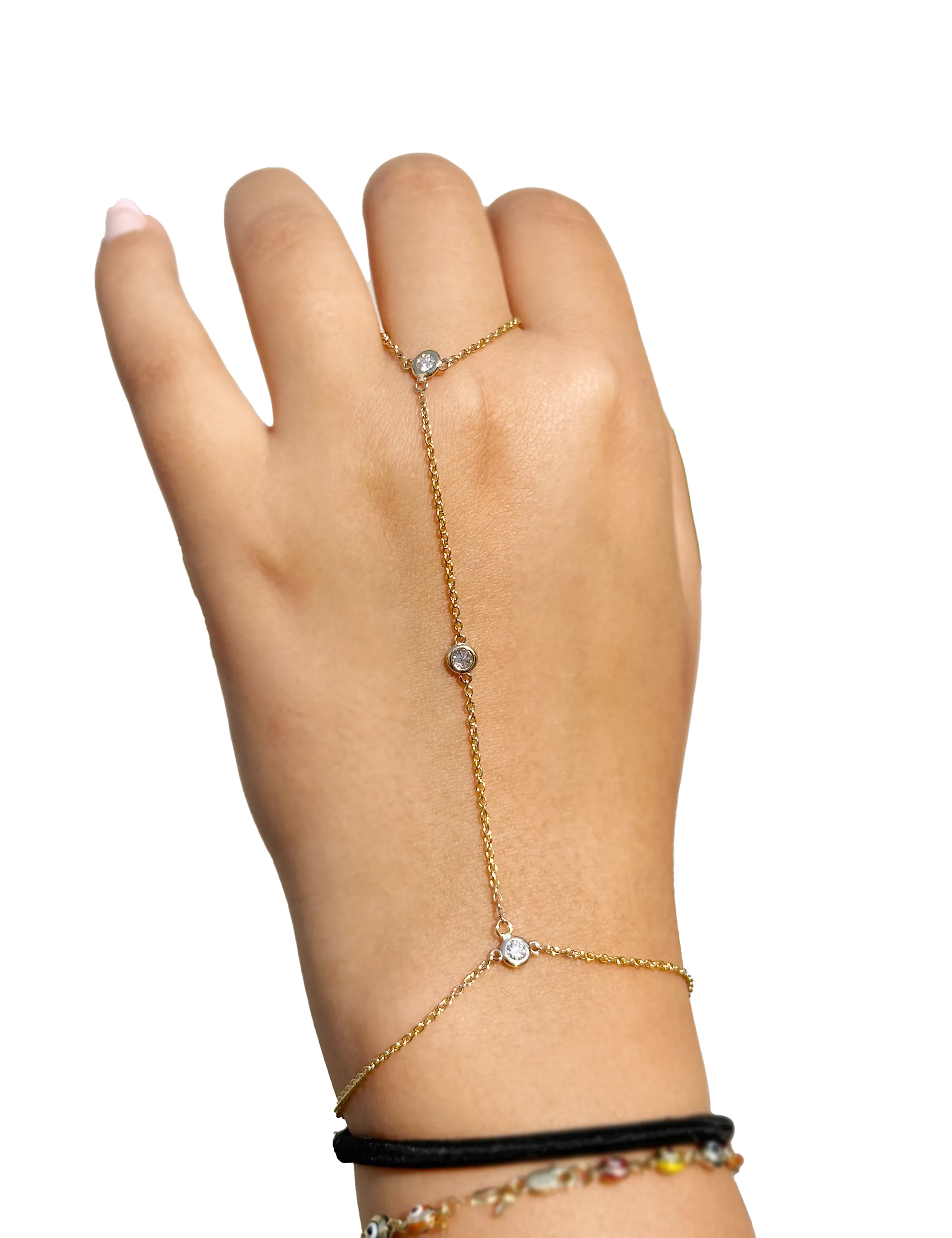 Finger Bracelet Moissanites Ring Bracelet In 14k Solid Yellow Gold Hand Chain Bracelet Bezel Set Chain Bracelet Gift 0.30ctw